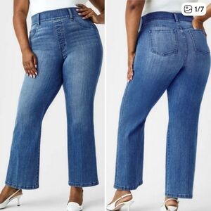 Spanx Cropped Kick Flare Jeans Womens XL Pull On Shaping Medium Wash Comfort